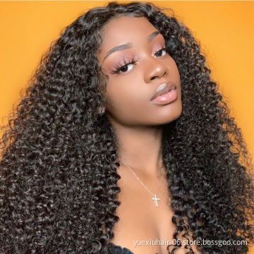 Cuticle Aligned Hair Raw Virgin European Wigs 13X4 Bleached Knot Swiss Lace Natural Color 180 Density Kinky Curly Wigs